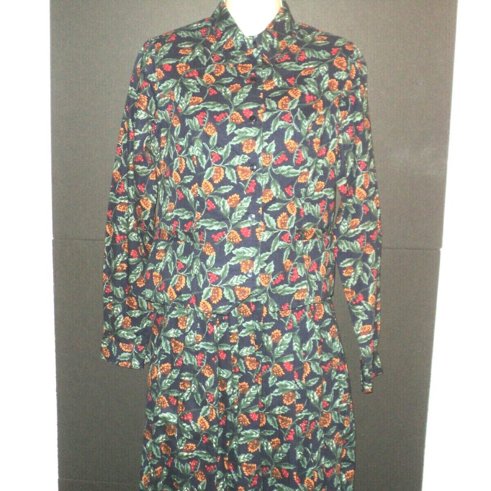 Woolrich Christmas Set Jacket Sz 6  & Long Skirt Sz 8 Suit Pine Cones Holly Vtg